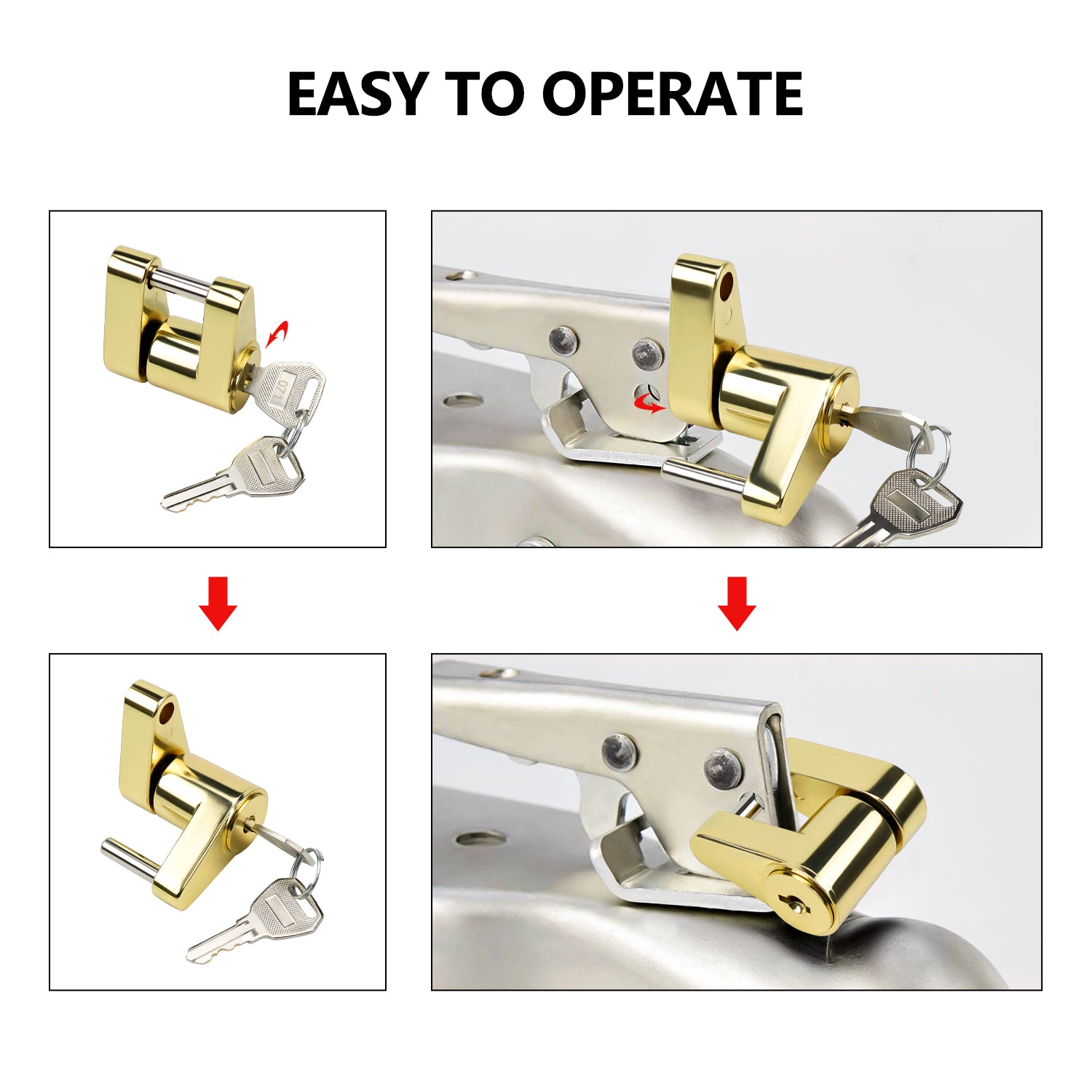 Vypart coupler lock with 1/4-inch pin - easy to use trailer lock for latch-type couplers up to 3/4 inches, made of zinc alloy