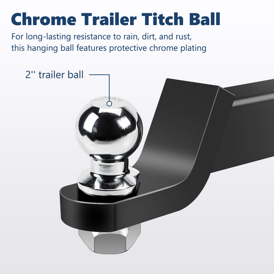 Vypart 2-inch heavy duty trailer hitch ball mount with chrome trailer ball - safe and secure lock system,simply fits for towing cars, trucks, and suvs
