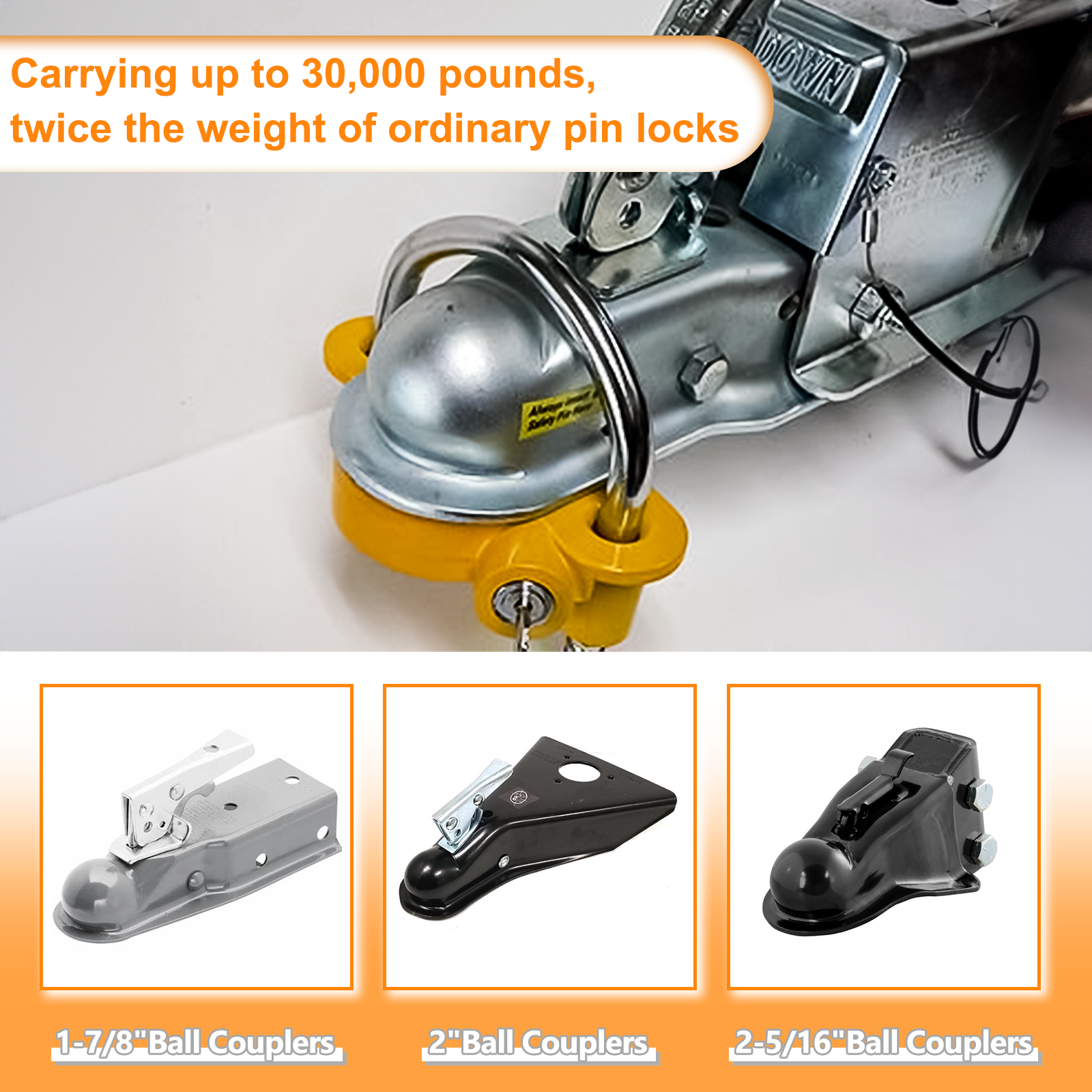 Vypart heavy-duty steel lock set - 4 trailer hitch locks with one key secure against broken ordinary locks