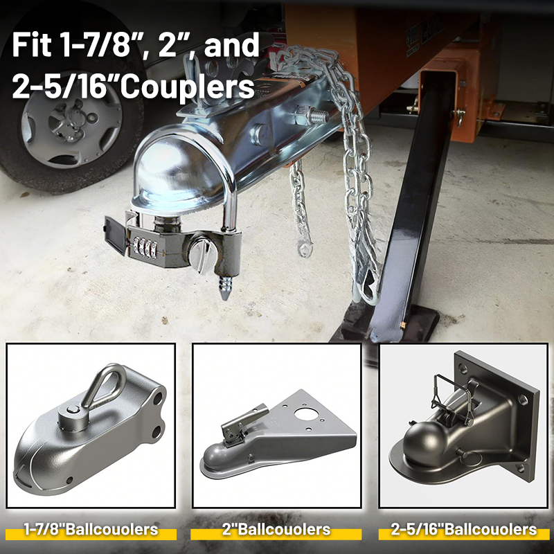 Vypart Gray universal trailer lock with combination ensure same fit for 1-7/8" 2" 2-5/16" coupler travel accessories secure paint-free for camper boats trucks rvs