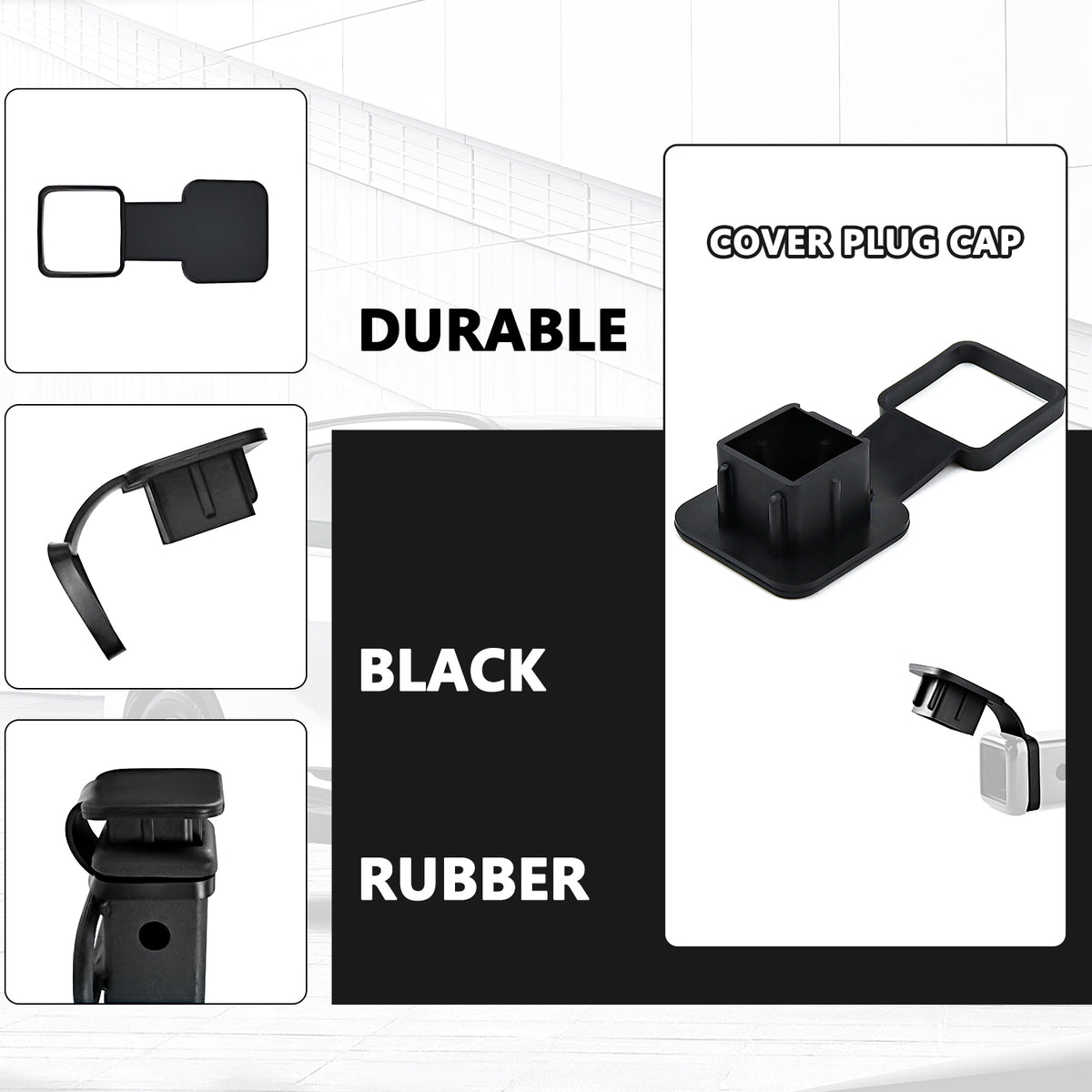 Vypart 2 inch hitch plug insert with premium black soft rubber simply push in design with ribs for heavy duty protection