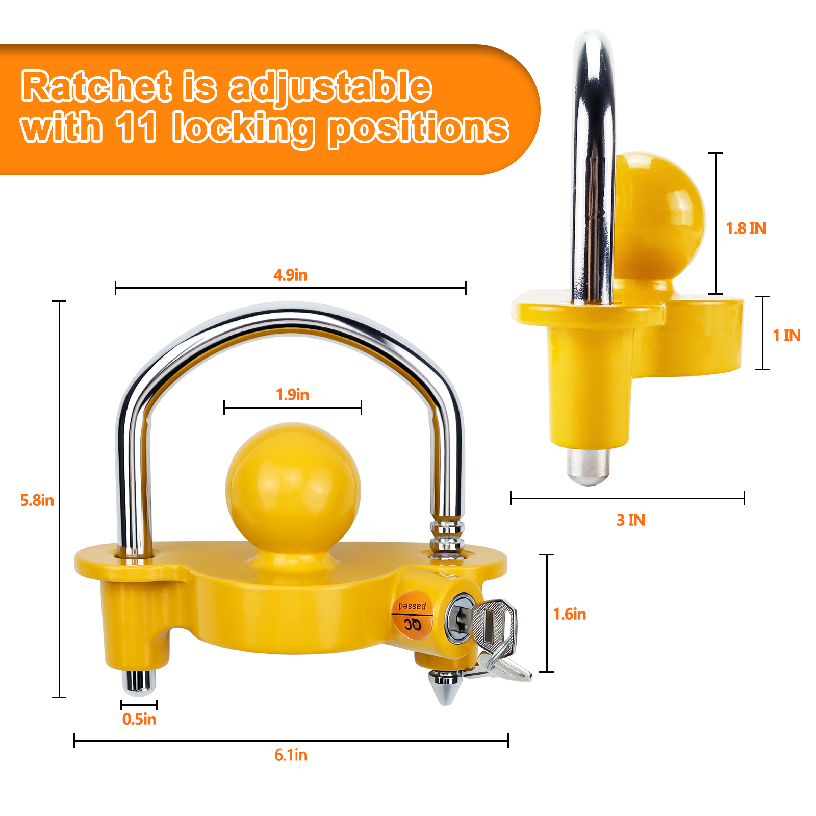 Vypart heavy-duty steel lock set - 4 trailer hitch locks with one key secure against broken ordinary locks