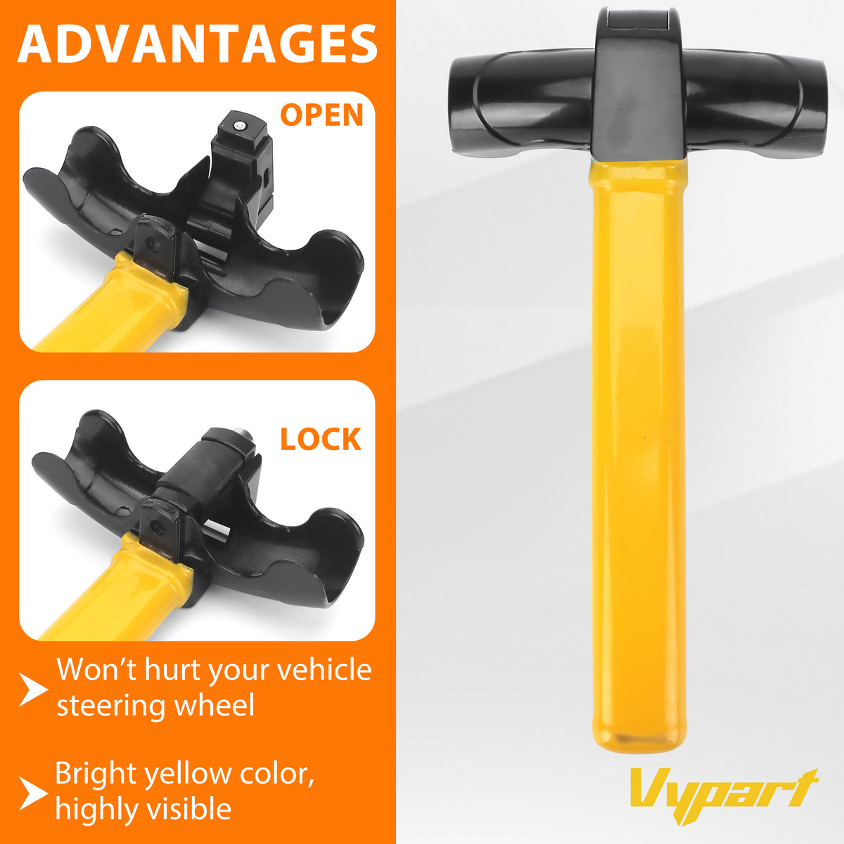 Vypart 1 PC Universal Anti-Theft Vehicle Security Rotary Steering Wheel Lock Security Car Safety Fits All Car