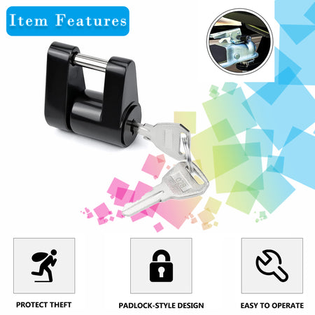 Vypart 1 Piece Of Black Latch Type Trailer Hitch Coupler Lock,1/4 Inch Pin Diameter, Knob Controller, Maximum 3/4 Inch Span