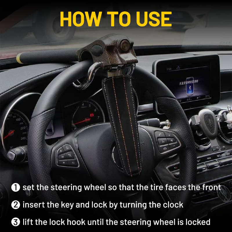 Vypart Vehicle Car Anti Theft with 3 Keys Foldable Steering Wheel Security Lock