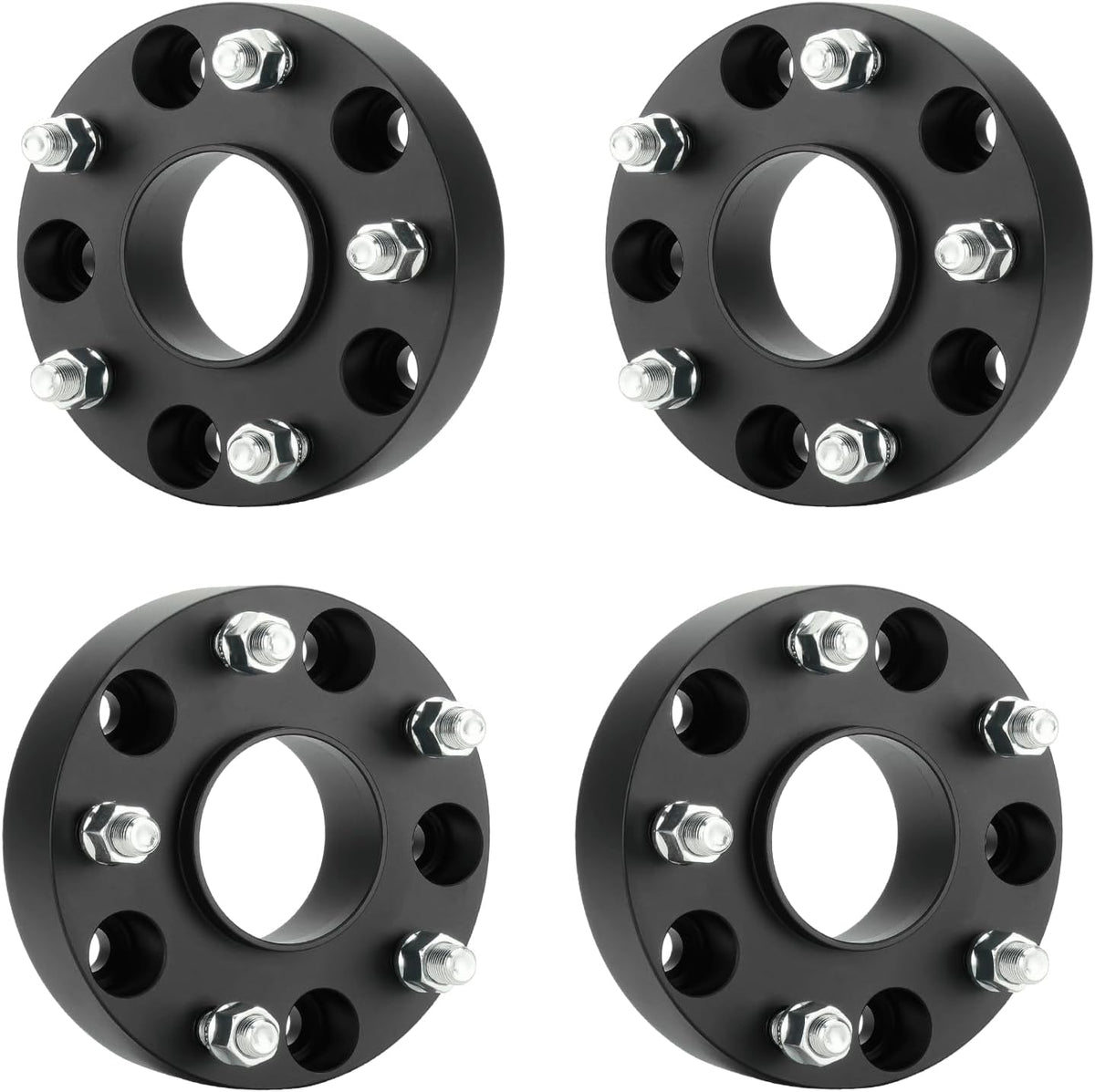 Set of 4 CNC machined aluminum wheel spacers, 1.5 inches thick with 5x5.5 bolt pattern and 77.8mm hub bore.