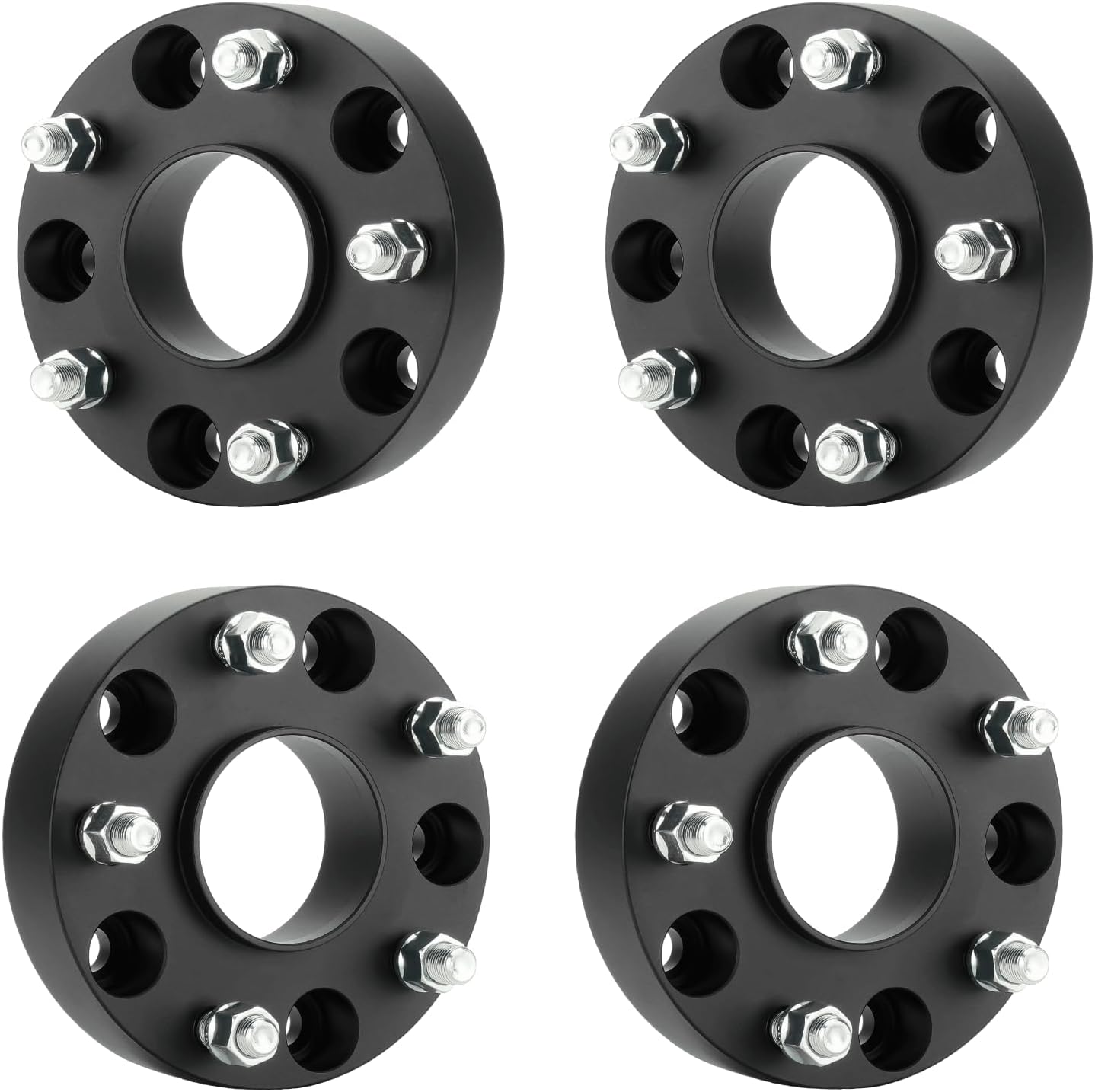 Set of 4 CNC machined aluminum wheel spacers, 1.5 inches thick with 5x5.5 bolt pattern and 77.8mm hub bore.