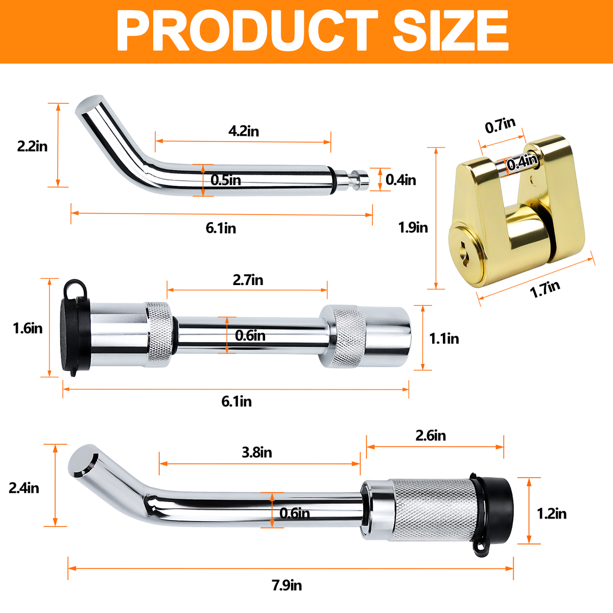 Vypart heavy-duty steel lock set - 4 trailer hitch locks with one key secure against broken ordinary locks
