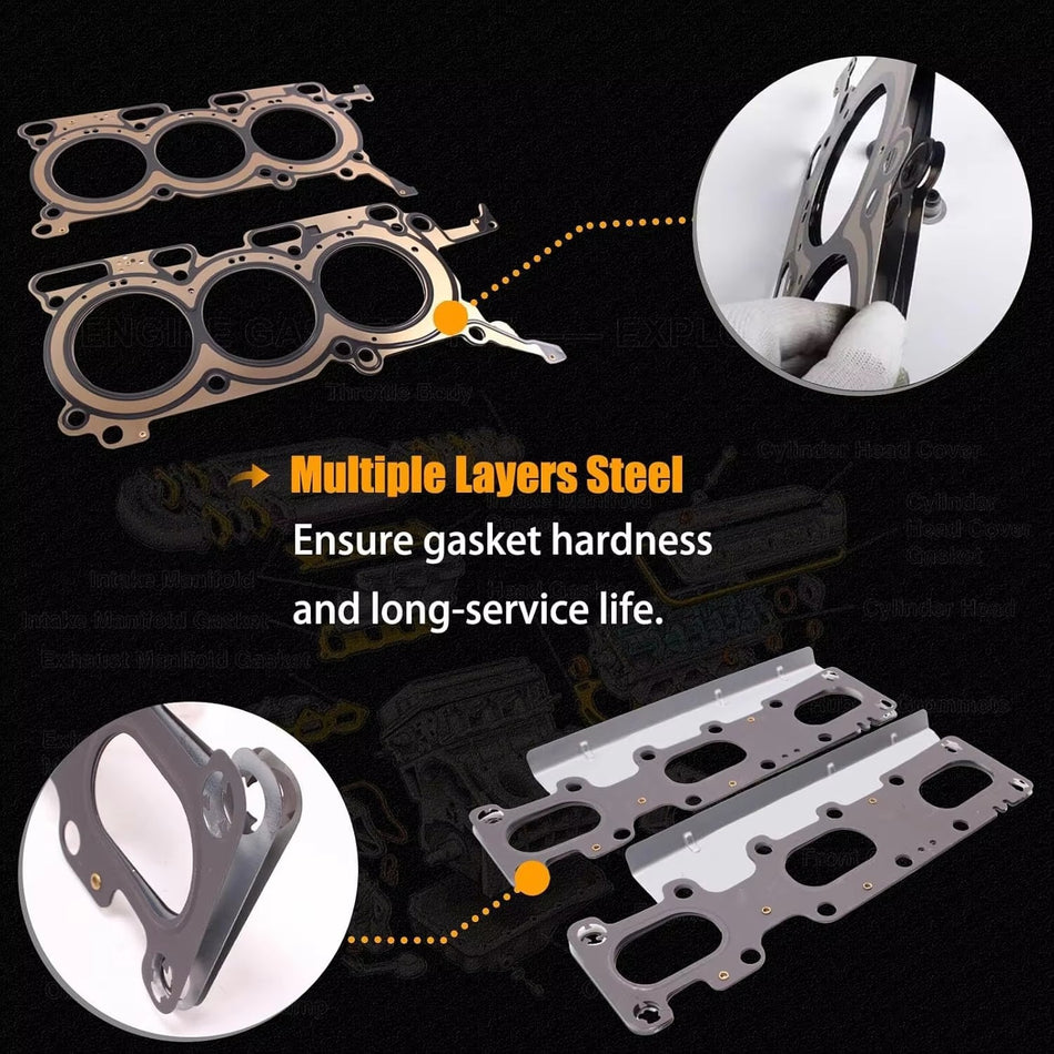 Vypart HS26487PT2 Head Gasket Set with Bolts for Ford Edge Explorer Flex Taurus 3.5L V6, Includes Intake & Exhaust Manifold Gaskets, Valve Cover Gasket, Seals, Made of Steel & Silicone Rubber C20210000175 B2B