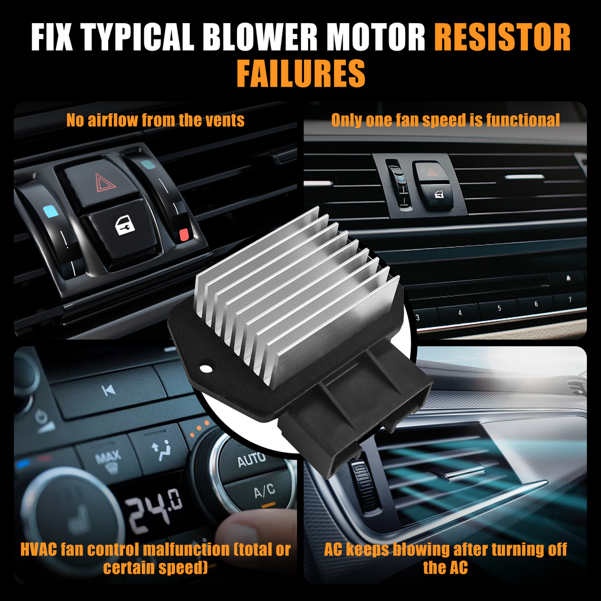 Package contents for the 68048901AA replacement blower motor resistor
