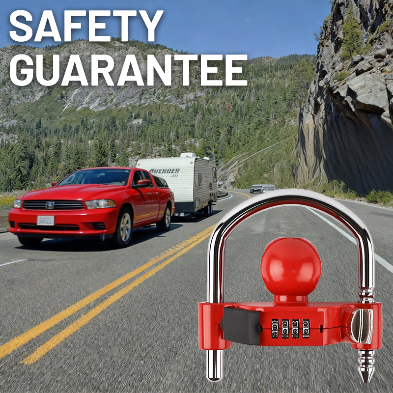 Vypart 4-digit combination lock for trailer hitch, ensures anti-theft protection, fits ratchet and padlock, easy assembly for caravan tow shackle, durable steel shackle in red