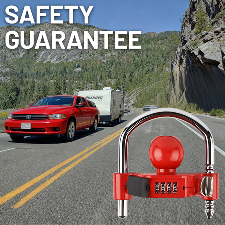 Vypart 4-digit combination lock for trailer hitch, ensures anti-theft protection, fits ratchet and padlock, easy assembly for caravan tow shackle, durable steel shackle in red