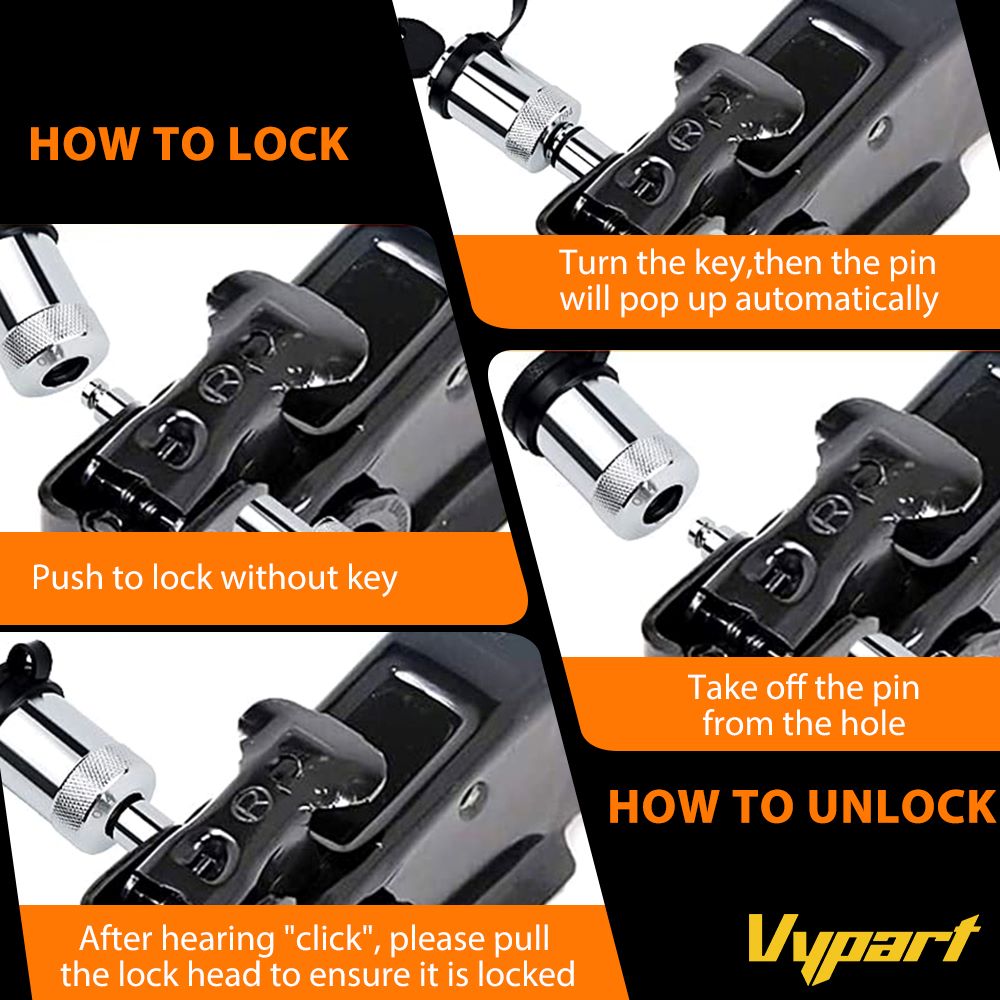 Vypart Bone Style Locking 5/8" Trailer Hitch Pin Assembly with 2 keys for Trailer Yachts