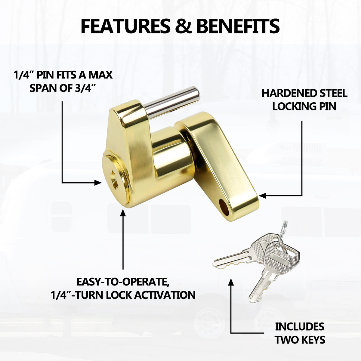Vypart coupler lock with 1/4-inch pin - easy to use trailer lock for latch-type couplers up to 3/4 inches, made of zinc alloy