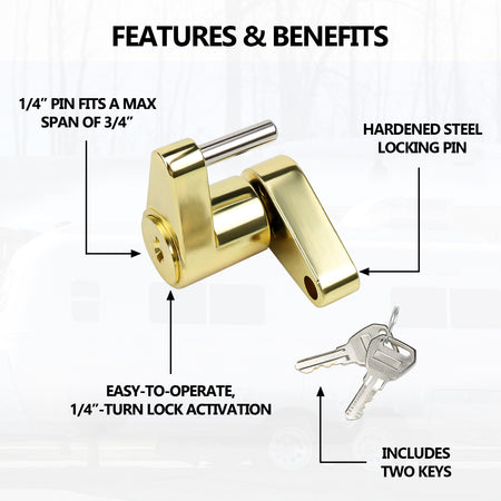 Vypart coupler lock with 1/4-inch pin - easy to use trailer lock for latch-type couplers up to 3/4 inches, made of zinc alloy