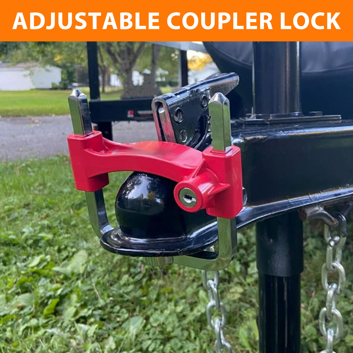 Vypart heavy-duty bar lock security for trailer hitch, fits 1-7/8" to 2-5/16" ball couplers, durable steel body with red shackle set