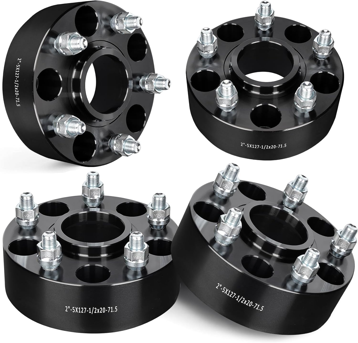 5x127 mm 2 Inch Wheel Spacers Made for 5 Lugs 71.5 mm Hub Bore with 1/2x20 Studs Black