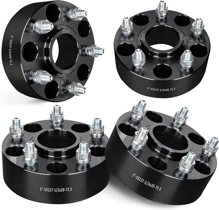 5x127 mm 2 Inch Wheel Spacers Made for 5 Lugs 71.5 mm Hub Bore with 1/2x20 Studs Black