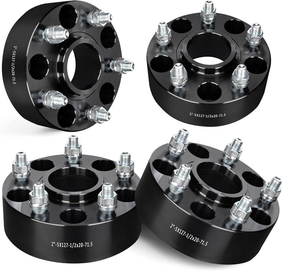 5x127 mm 2 Inch Wheel Spacers Made for 5 Lugs 71.5 mm Hub Bore with 1/2x20 Studs Black