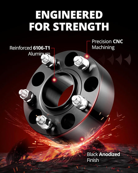 5x127 mm 2 Inch Wheel Spacers Made for 5 Lugs 71.5 mm Hub Bore with 1/2x20 Studs Black