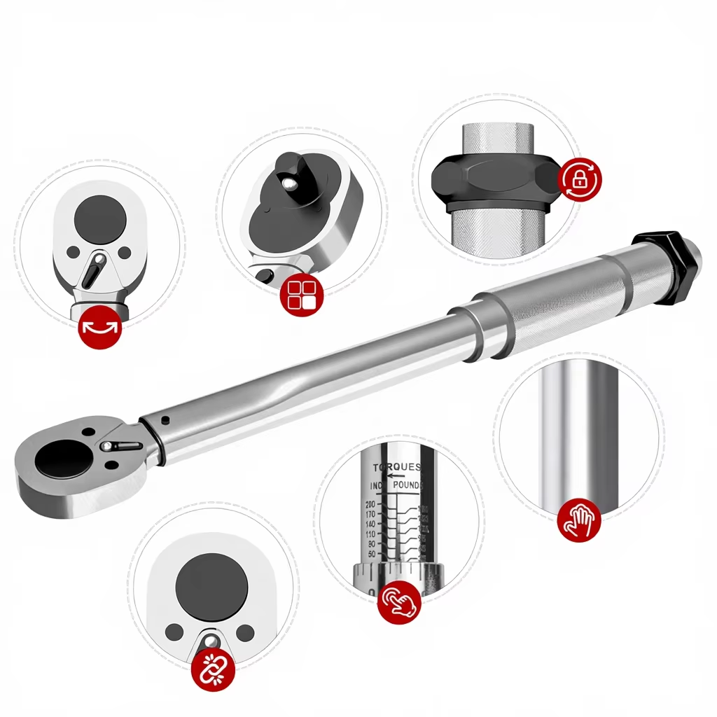 Dual-scale torque adjustment window set to a specific value on the 1/4-inch wrench