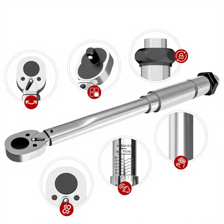 Dual-scale torque adjustment window set to a specific value on the 1/4-inch wrench