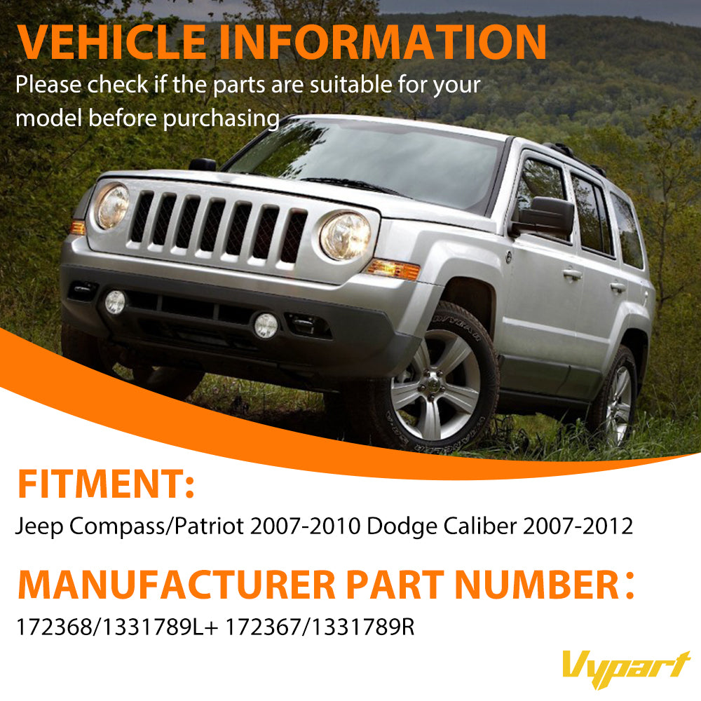 Vypart Front Quick Complete Struts Shocks Absorbers 172367 172368 (Set of 2) Fit for Jeep Compass/Patriot 2007-2010 Dodge Caliber 2.0L L4 2007-2012 Suspension Kit