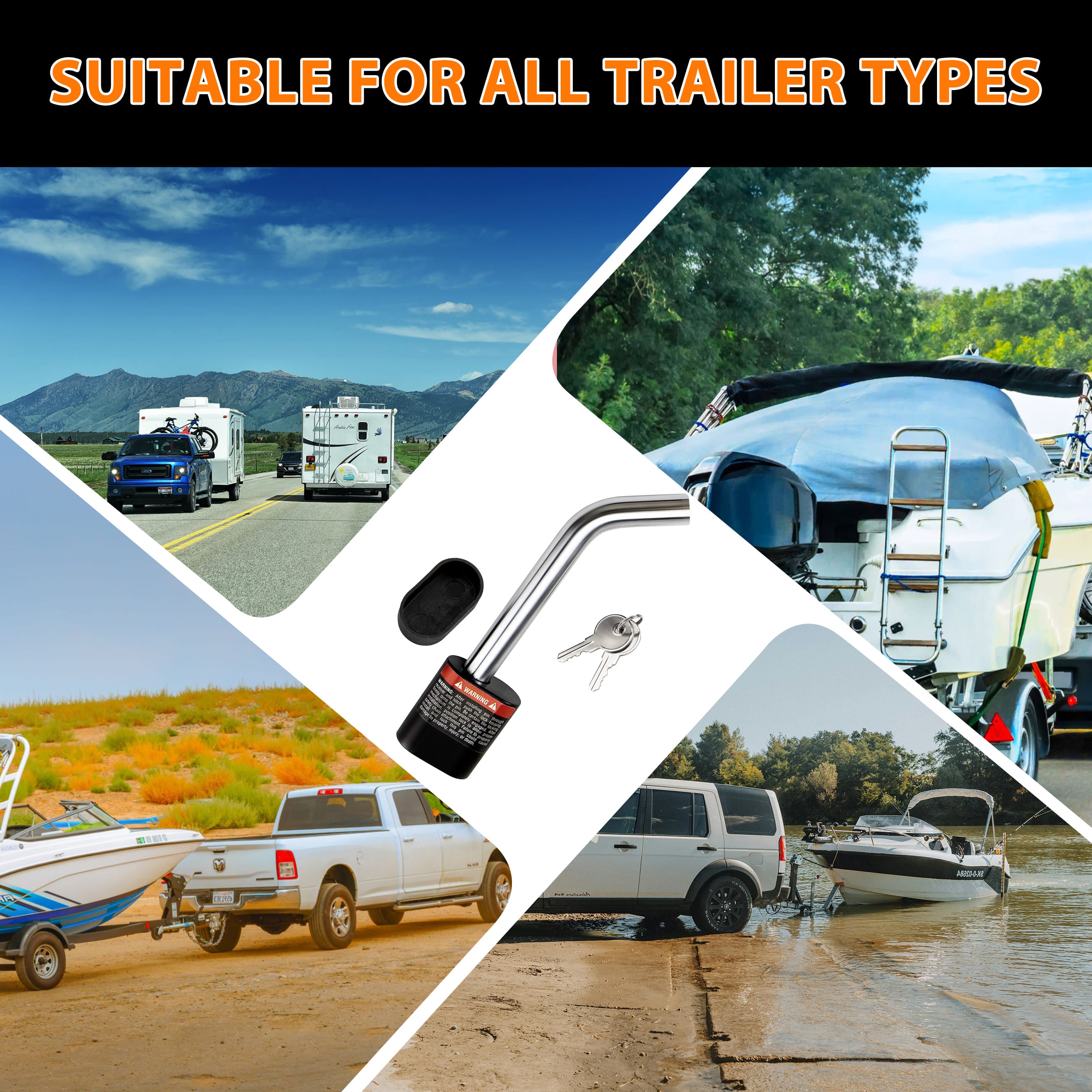 Vypart J-Shape Trailer Hitch Receiver Lock 5/8" Dia Pin for Class III/IV 2 2-1/2 Truck Trailer