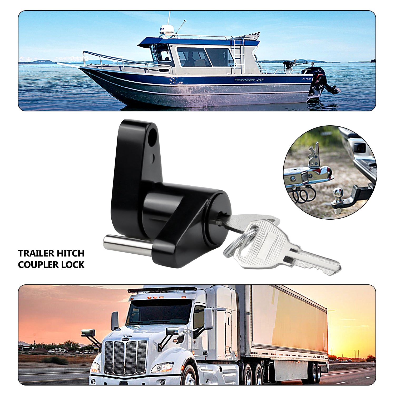 Vypart 1 Piece Of Black Latch Type Trailer Hitch Coupler Lock,1/4 Inch Pin Diameter, Knob Controller, Maximum 3/4 Inch Span