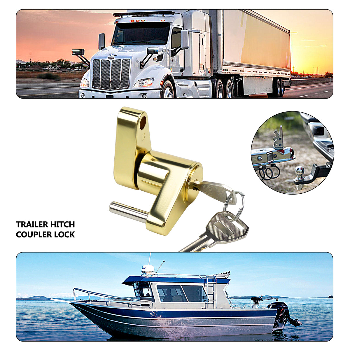 Vypart coupler lock with 1/4-inch pin - easy to use trailer lock for latch-type couplers up to 3/4 inches, made of zinc alloy