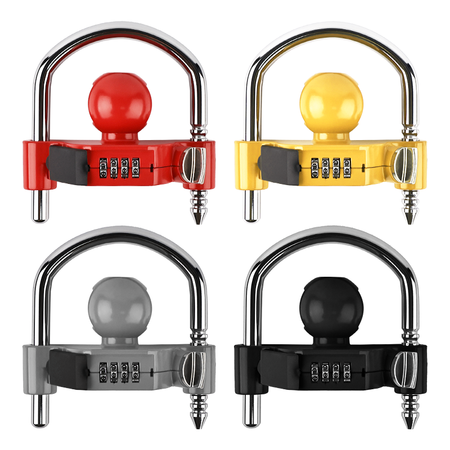 Vypart yellow universal trailer hitch lock with combination - heavy-duty steel tow ball coupler for 1-7/8”, 2”, 2-5/16” - secure against broken ordinary locks