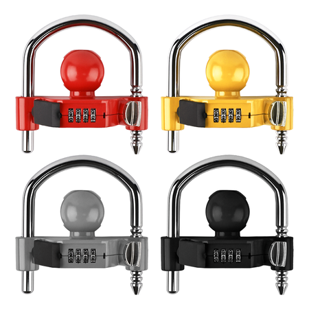 Vypart 4-digit combination lock for trailer hitch, ensures anti-theft protection, fits ratchet and padlock, easy assembly for caravan tow shackle, durable steel shackle in red
