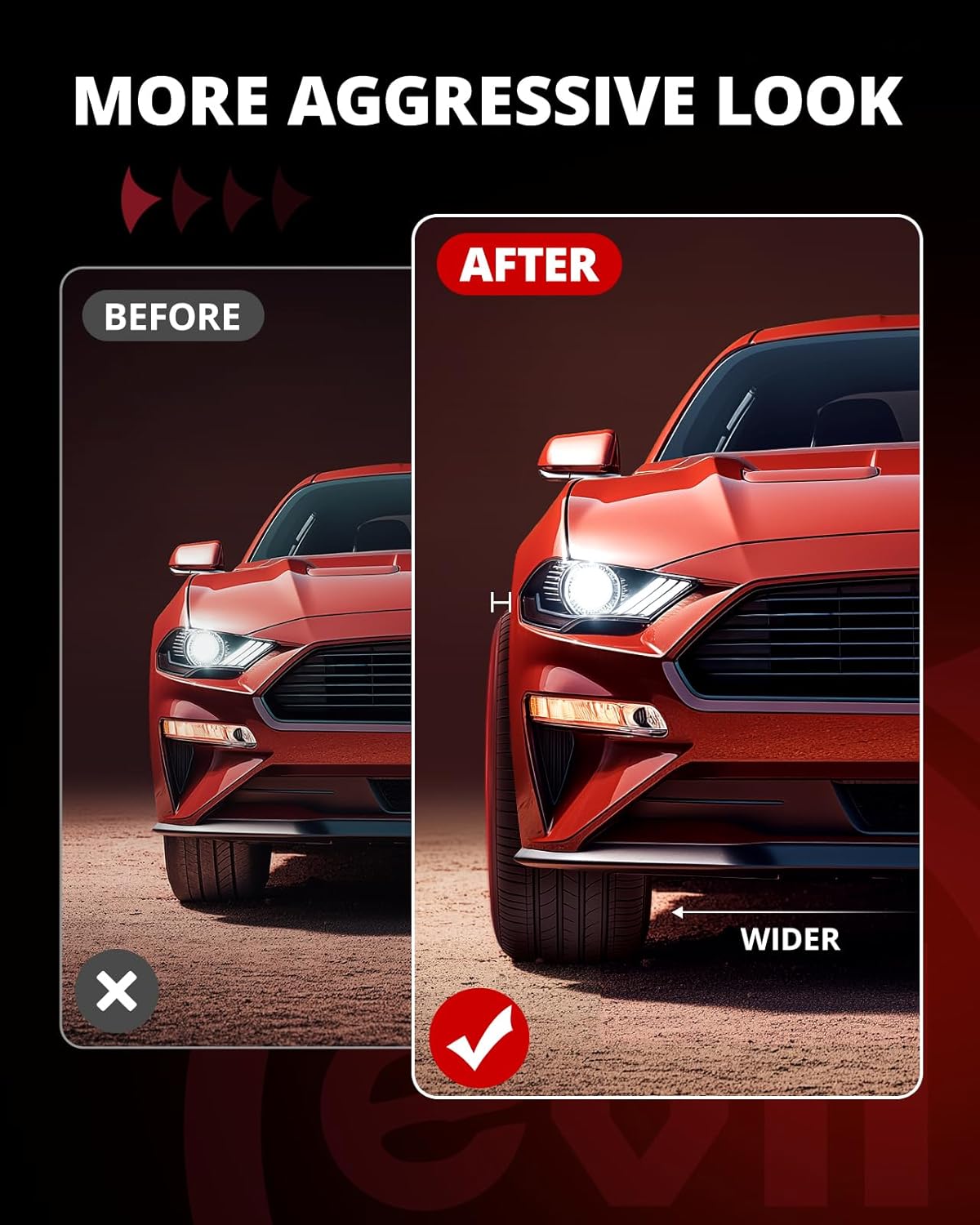 Visual comparison showing vehicle wheel stance before and after Vypart spacer installation