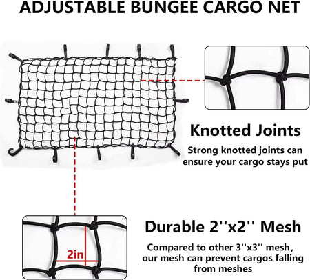 Close-up detail of the 2x2 small mesh and durable hook on the Vypart cargo net