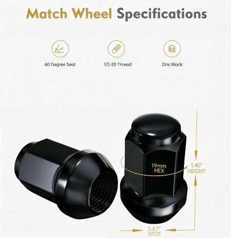 close-up detail of a single Vypart 1/2-20 black closed end solid lug nut showing hexagonal head