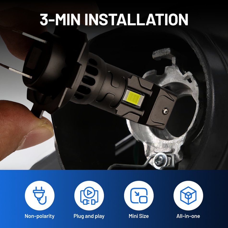 Close-up detail of Vypart H7 fog light bulb showcasing the advanced chip technology for superior brightness and longevity