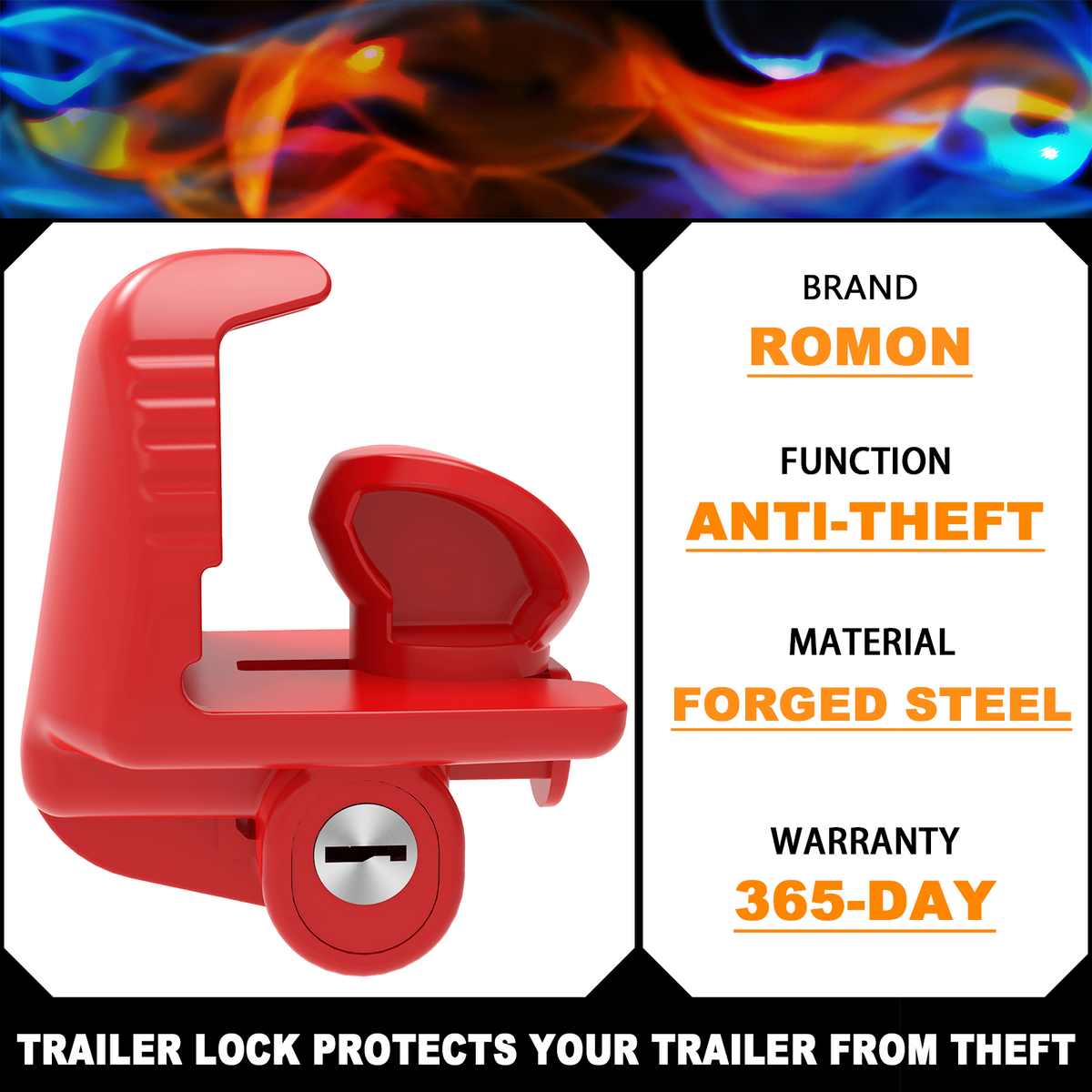 Close-up of Vypart red hitch lock's keyhole and internal anti-theft mechanism, showcasing secure metal construction