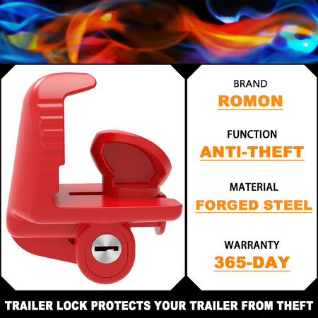 Close-up of Vypart red hitch lock's keyhole and internal anti-theft mechanism, showcasing secure metal construction