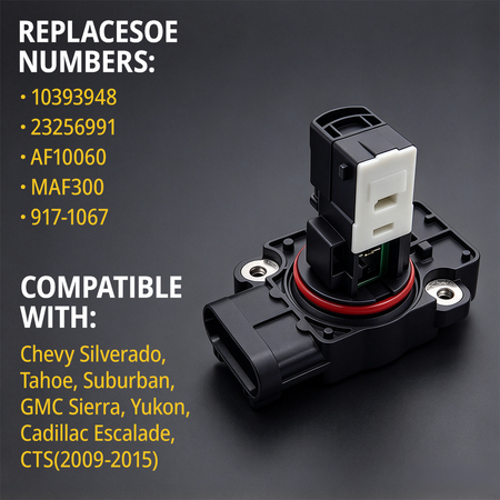 Vypart MAF sensor reference number and vehicle compatibility infographic