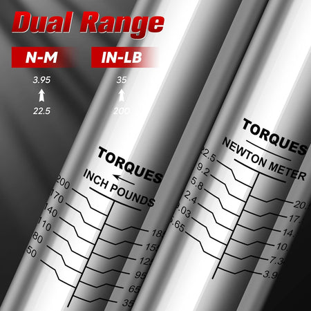 Dual-scale torque adjustment window set to a specific value on the 1/4-inch wrench