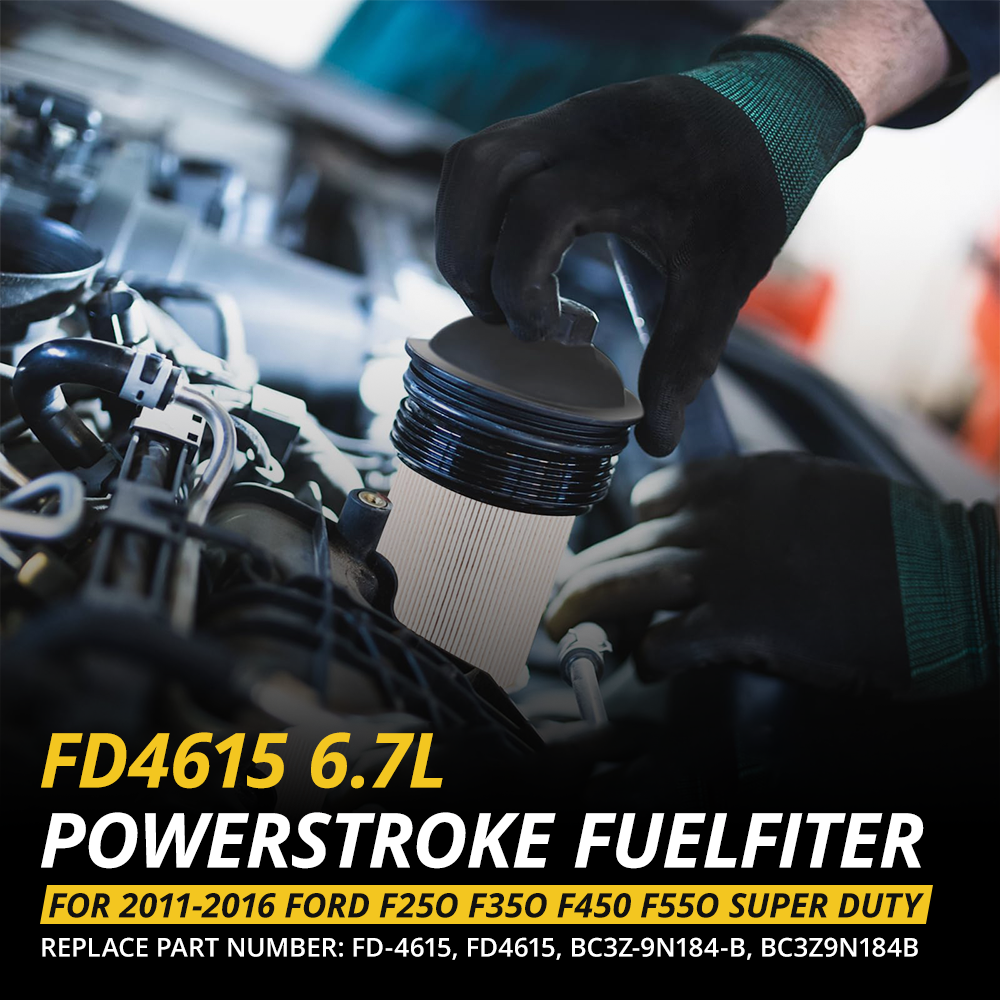 FD4615 Fuel Filter Kit Product Dimensions - Frame Rail Filter 5.1 x 4 Inch, Engine Mounted Filter 4.4 x 3.5 Inch - Precise Fit for 2011-2016 Ford F250 F350 F450 F550 6.7L Power Stroke