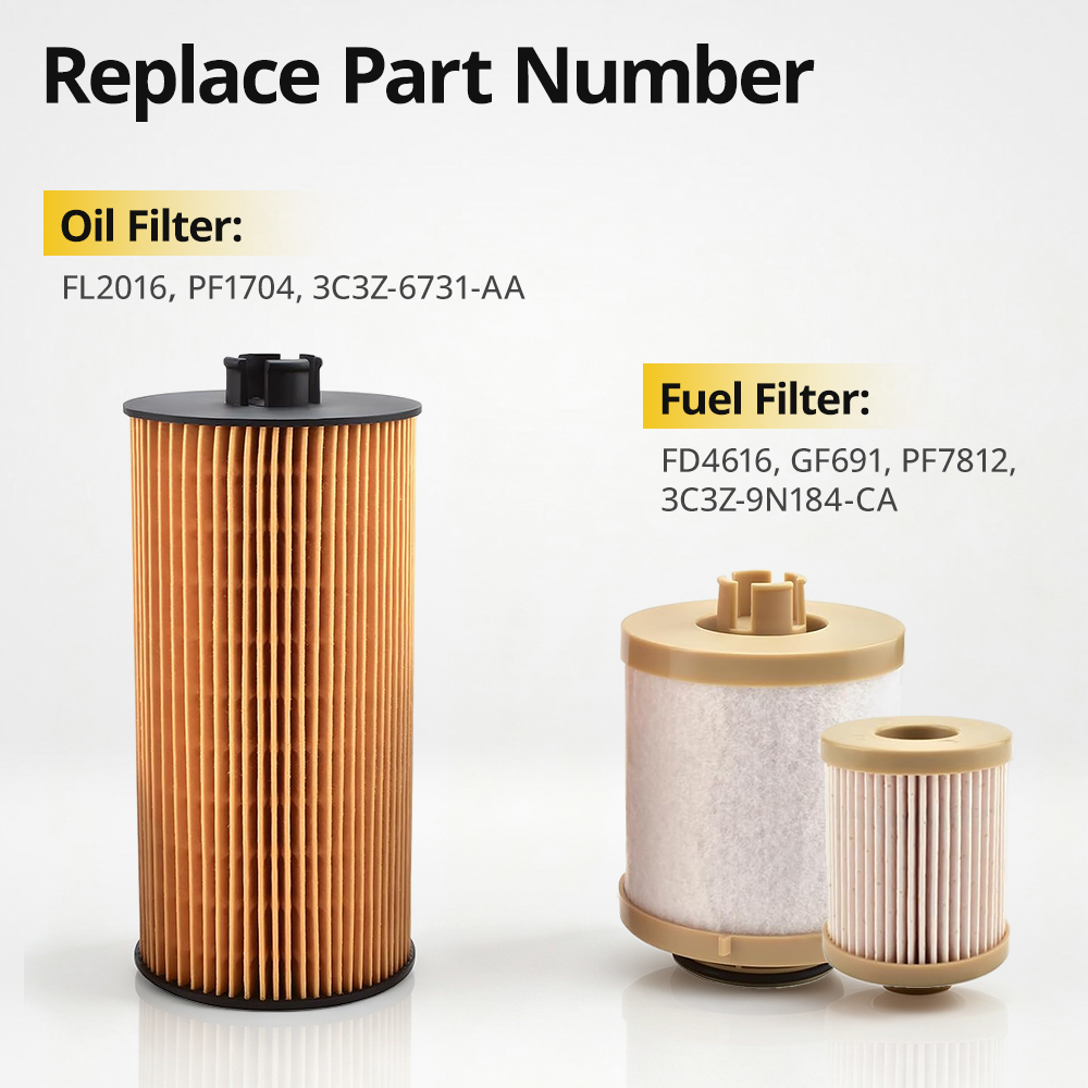 FD4616 FL2016 Filter Kit Compatible Vehicles - 2003-2007 Ford F250 F350 F450 F550 Super Duty, 2003-2005 Ford Excursion, 2004-2008 F650 F750 6.0L Power Stroke Diesel - Note: Not Fit 2006 E450 6.0L