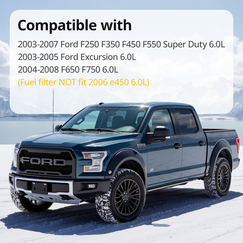 FD4616 FL2016 Oil Filter Easy Installation - Before and After Comparison Showing Direct-Fit Replacement on Ford 6.0L Power Stroke Engine - No Modification Required