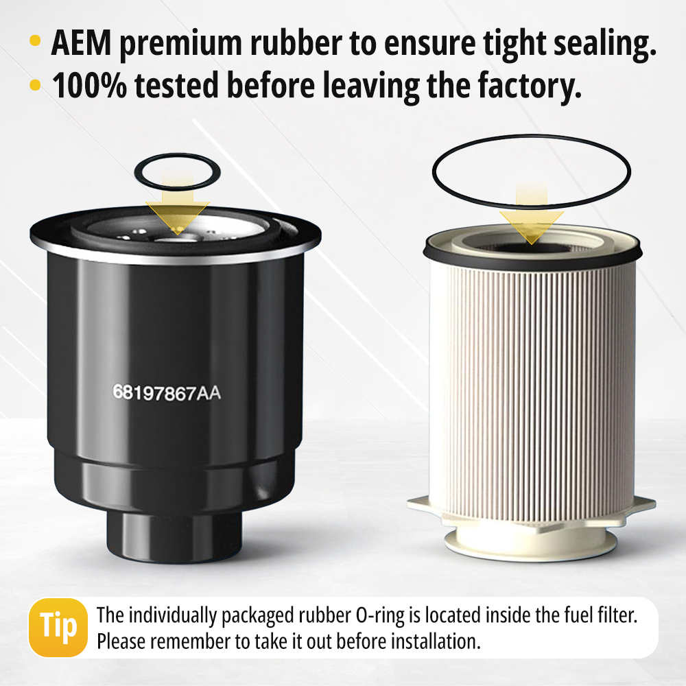AEM premium rubber O-ring seals included with fuel filter kit 68197867AA and 68157291AA for Ram 6.7L Cummins