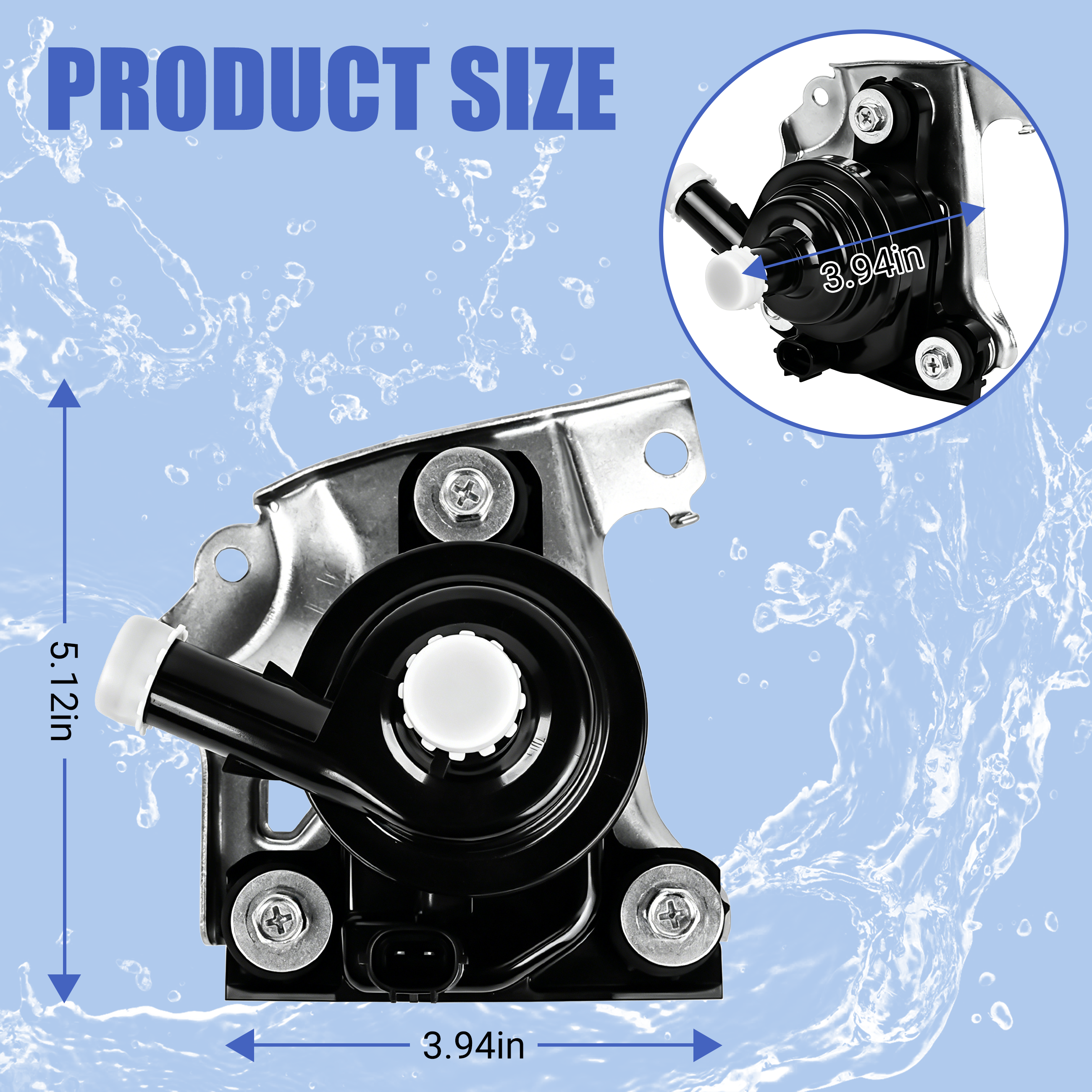 Side view of the G9020-47031 electric water pump showing the high-grade, rust-proof specialty material housing designed for harsh engine environments