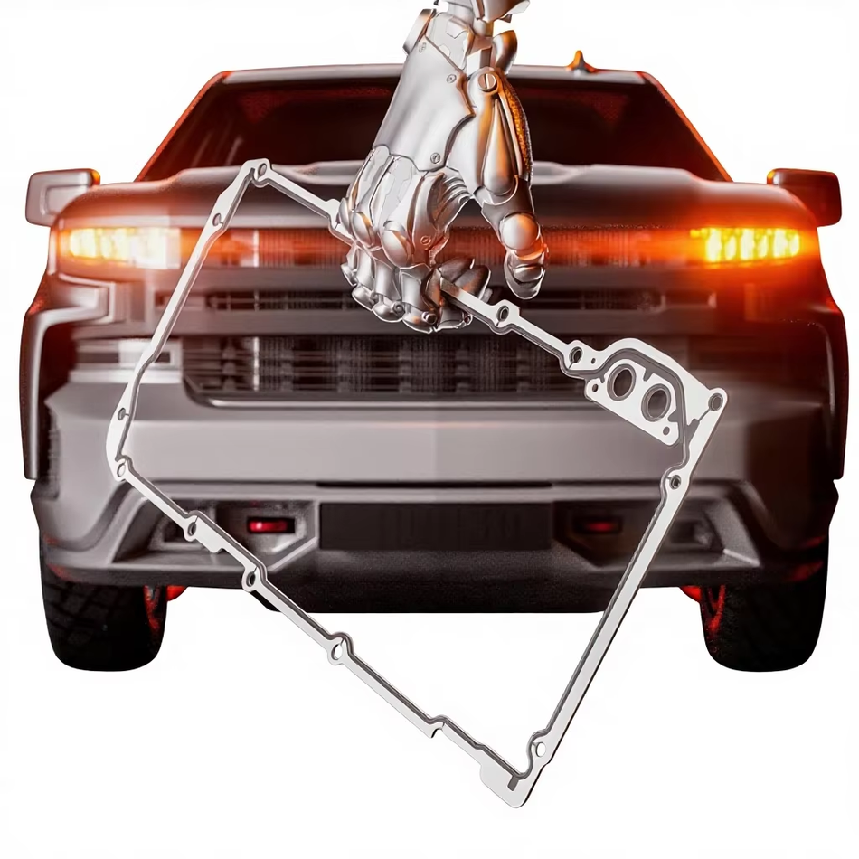 Step-by-step installation diagram of oil pan gasket on Chevrolet Silverado engine block