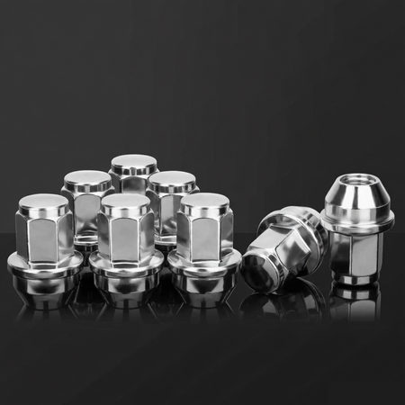 Close-up detail of the M14x1.5 thread pitch on a Vypart chrome lug nut