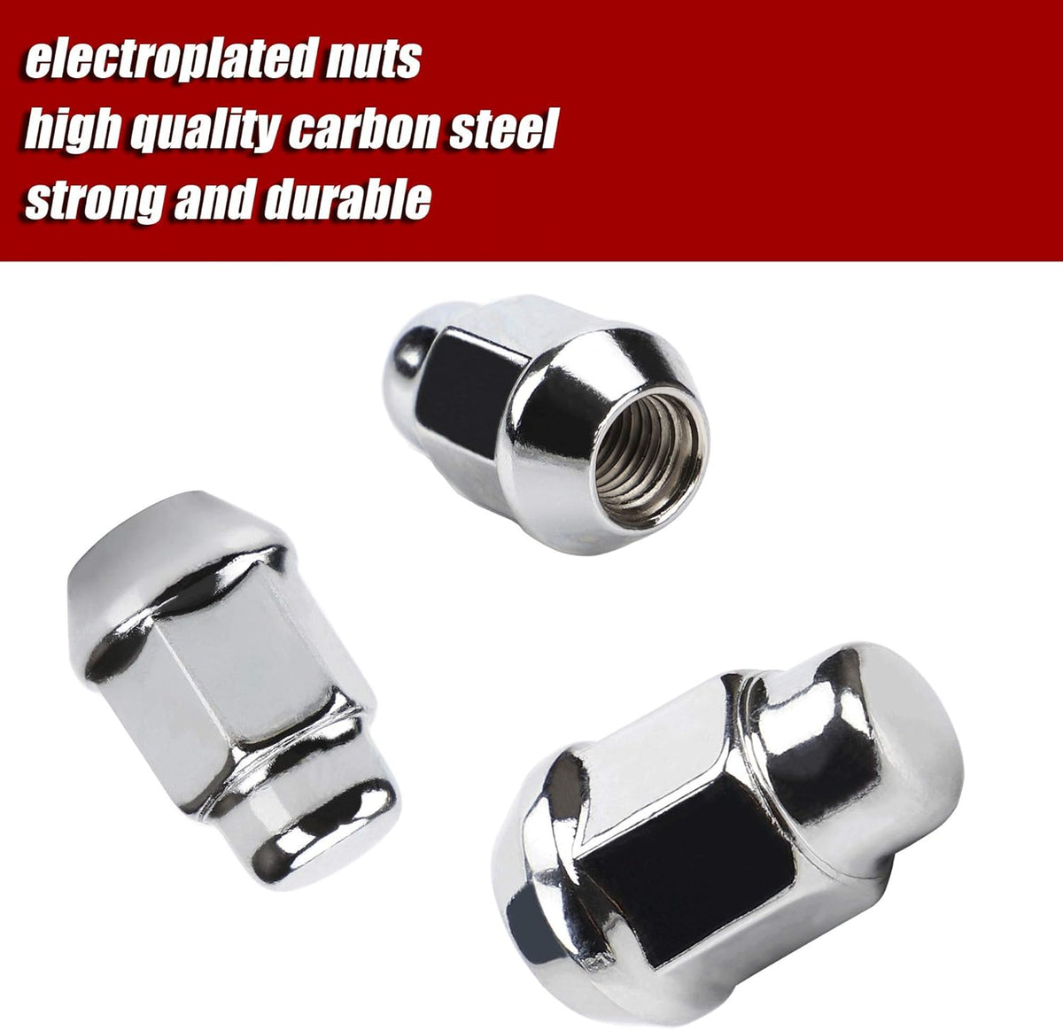 detail of a Vypart chrome bulge acorn lug nut showing the 60-degree cone seat and closed end design