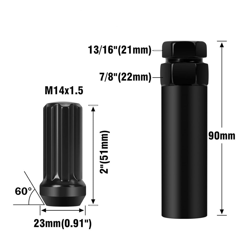 Close-up detail of the Vypart black lug nut showing the XL spline drive and conical bulge seat