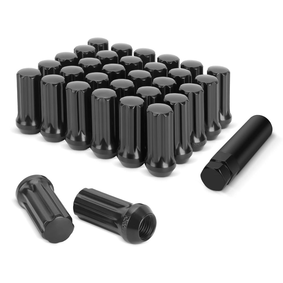 Vypart 32-piece set of black M14x1.5 closed end lug nuts with extended XL spline design
